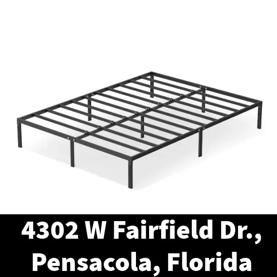 Metal platform bed displayed at Mattress Pensacola local showroom