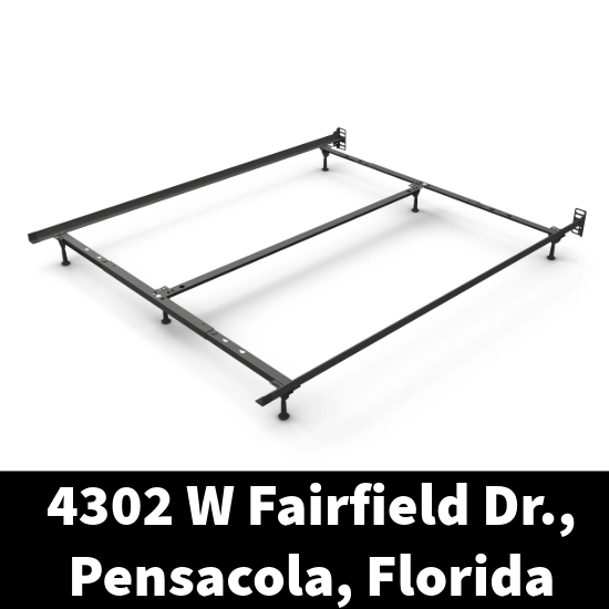 Metal bed rails and frames displayed at Mattress Pensacola local showroom